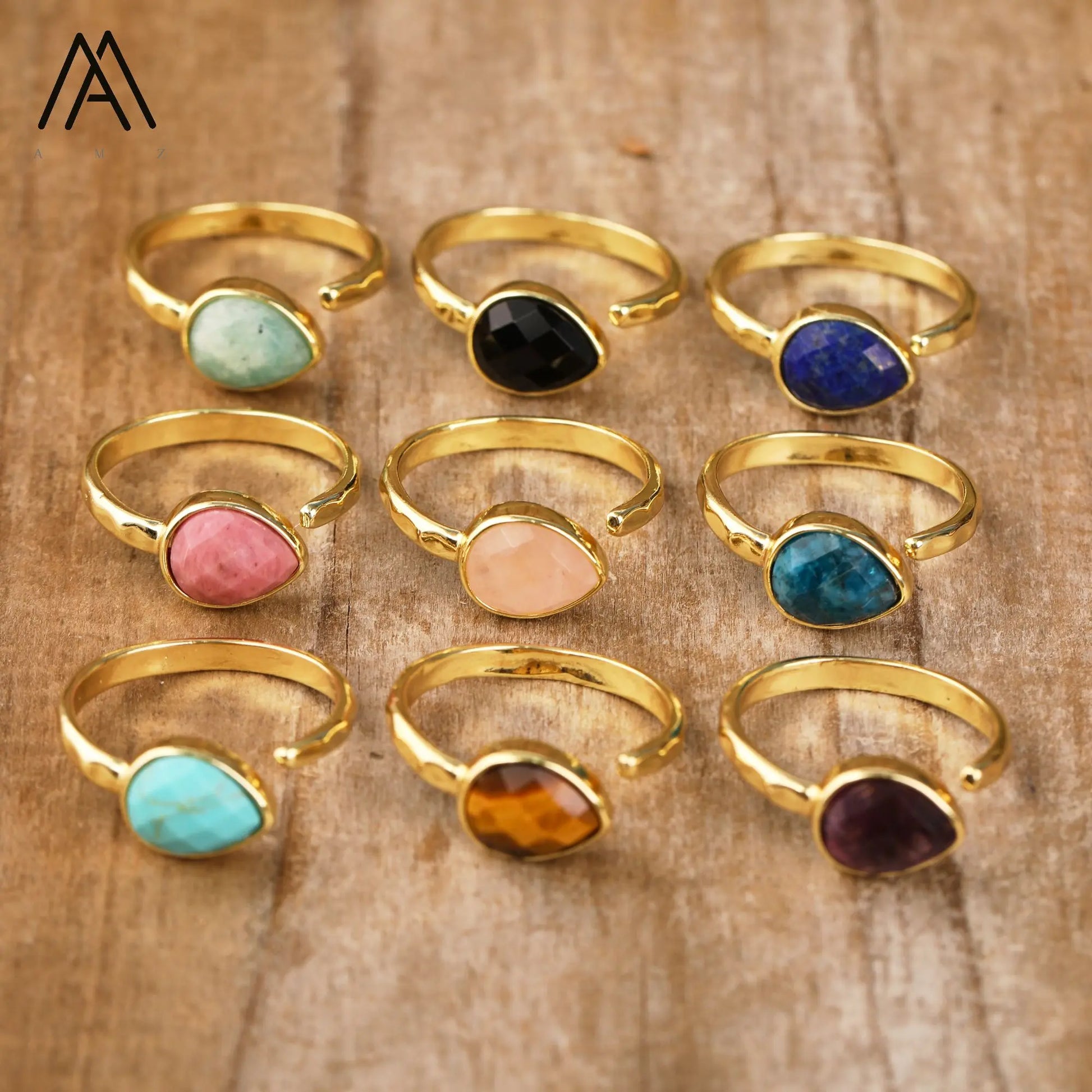 Teardrop Crystal Rings Trendy Jewelry  Healing Natural Stone Lapis Tiger Eye Drop Open Finger Ring