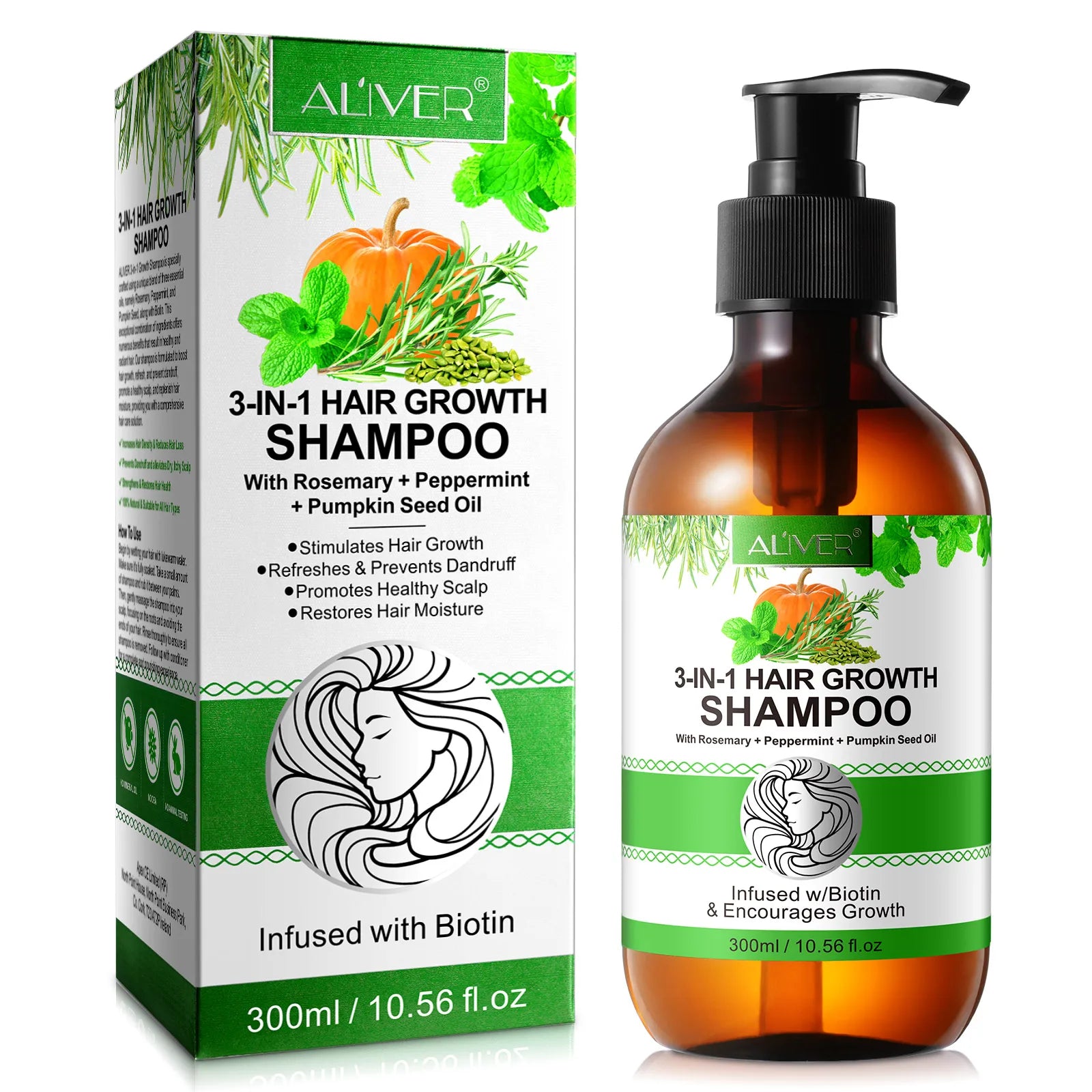 ALIVER Private Label Prevents Dandruff Alleviates Dry Biotin Hair Peppermint Rosemary Pumpkin Seed Oil Shampoo for Hair