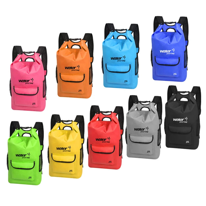 Manufacture Custom 500D PVC Tarpaulin 25L Backpack Drybag Waterproof Dry Sack Bag for Kayaking Hiking Camping Snorkeling