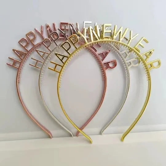 Chrome Color HAPPY NEW YEAR Headband for New Year Decoration Christmas Backdrop Decor Party Photo Props Hairband Headbands Pr