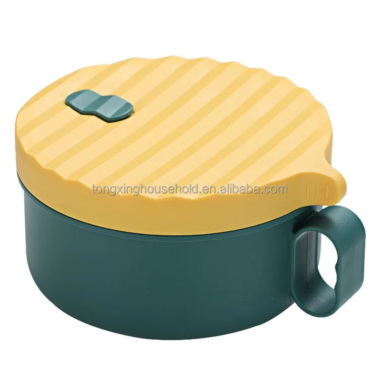 Microwave Heated Bento Box with Detachable Stainless Steel Liner Lunch Box Portable Wavyed Lid Plastic Round Ramen Bowl