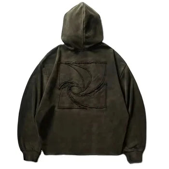 Factory Customized Washed Patch Embroidery Hoodies Distressed Vintage Cut Edge Raw Hem Streetwear Men's Hoodies