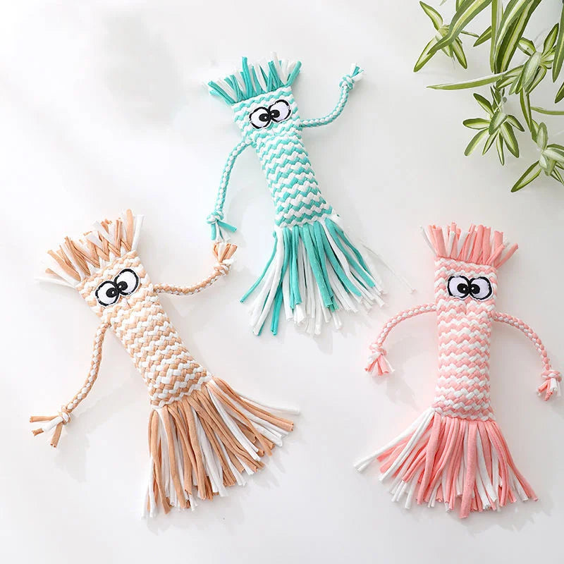 Eco-Friendly Scarecrow Shape Cotton Rope Dog Chew Toys with Squeaker for Puppies
