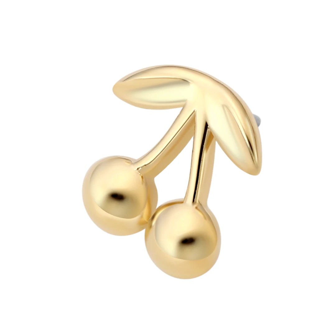 Eternal Metal 14K Solid Yellow Gold Cute Cherry Nose&Ear Piercing Labret &Navel Jewelry Threadless Push in  Ends Tops