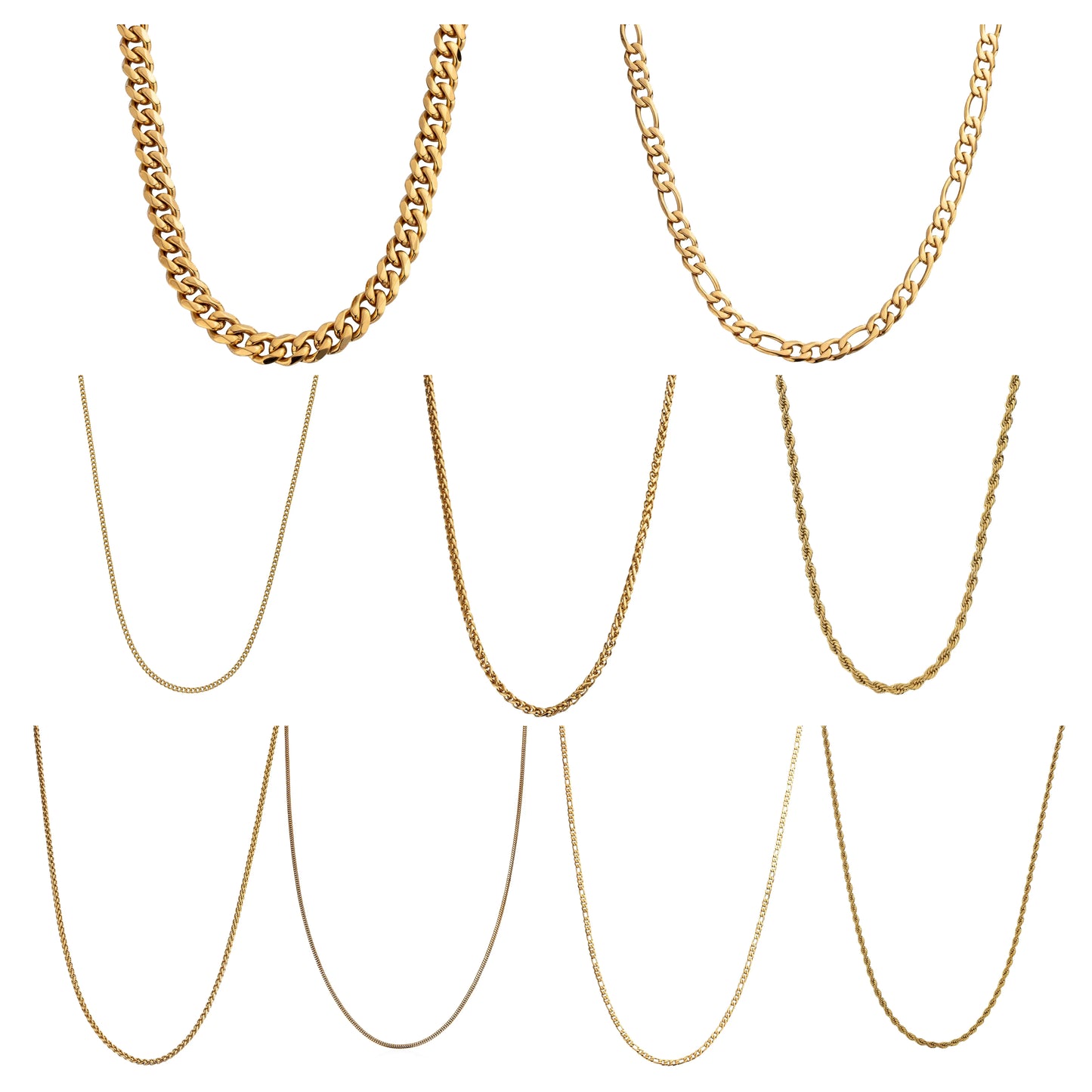 Trendy Figaro Rope Snake Jewelry Cuban Link Curb Chain Stainless Steel Neck Chains Wheat 18k Gold Filled Chain Necklace for M