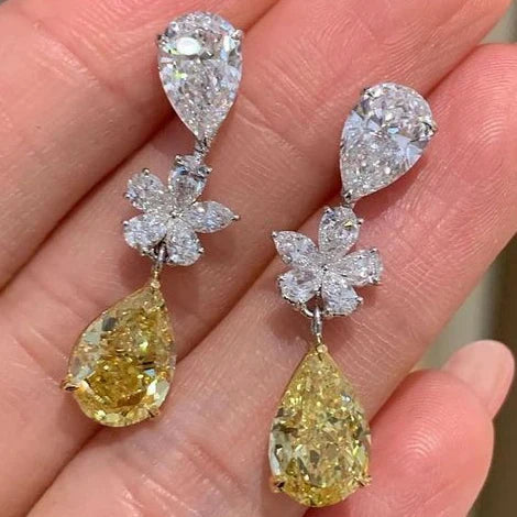 CAOSHI Simple Bridal Wedding Earrings for Yellow Crystal 3A Zircon Flower Design Silver Plated Fashion Jewelry Pendant Earrin