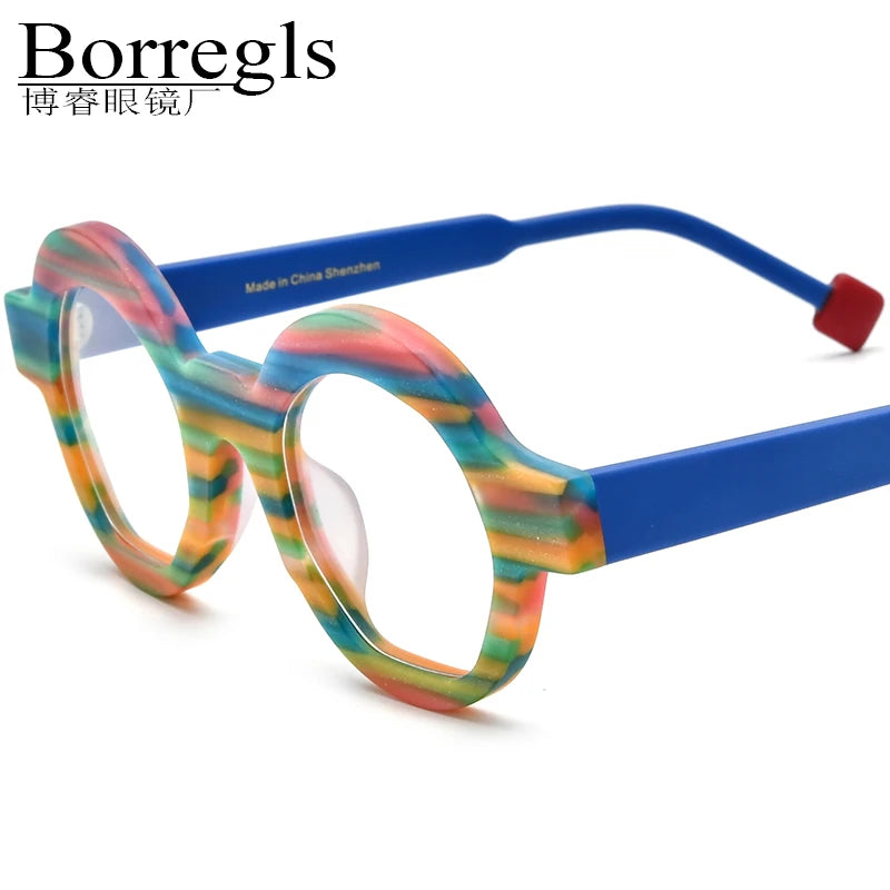 Borregls Colorful Acetate Glasses Frame 2025 New Brand Designer Oversize Round Eyeglasses Women Optical Spectacles Eyewear 19