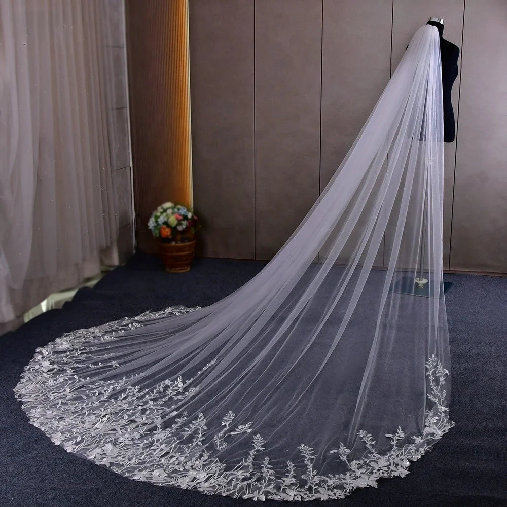 2024 Luxury 3m Cathedral Length Bridal Veils With Metal Comb Romantic Embroidery Veil  Real Images One Layere Wedding Veils