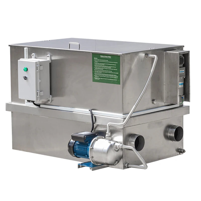 QihangRAS PM-60S Aquaculture Stainless Steel 60m3/h Rotary Drum Filter with 1000W Power Water Treatment Fish Farm Use