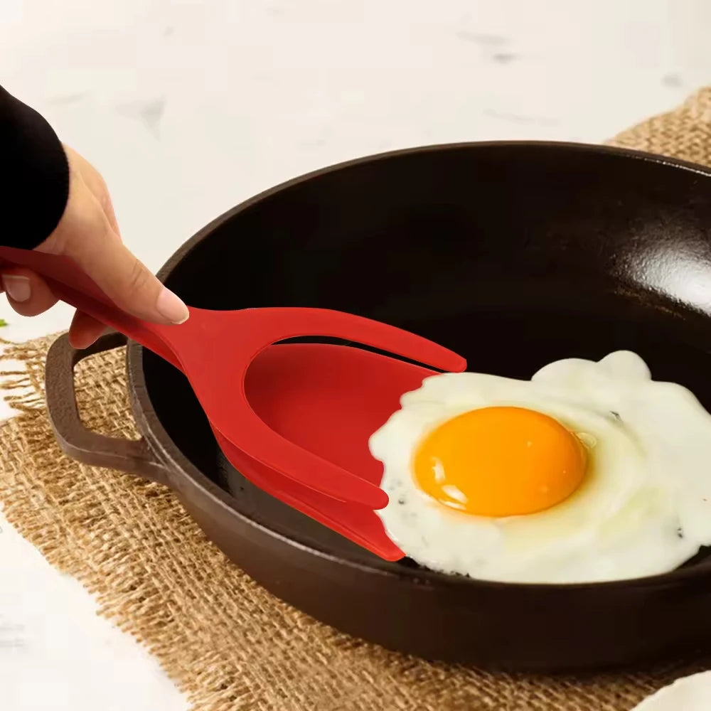 2-in-1 Kitchen Accessories Kitchen Gadget Sets Omelette Spatula Kitchen Silicone Spatula for Toast Pancake Egg Flip Tongs Coc