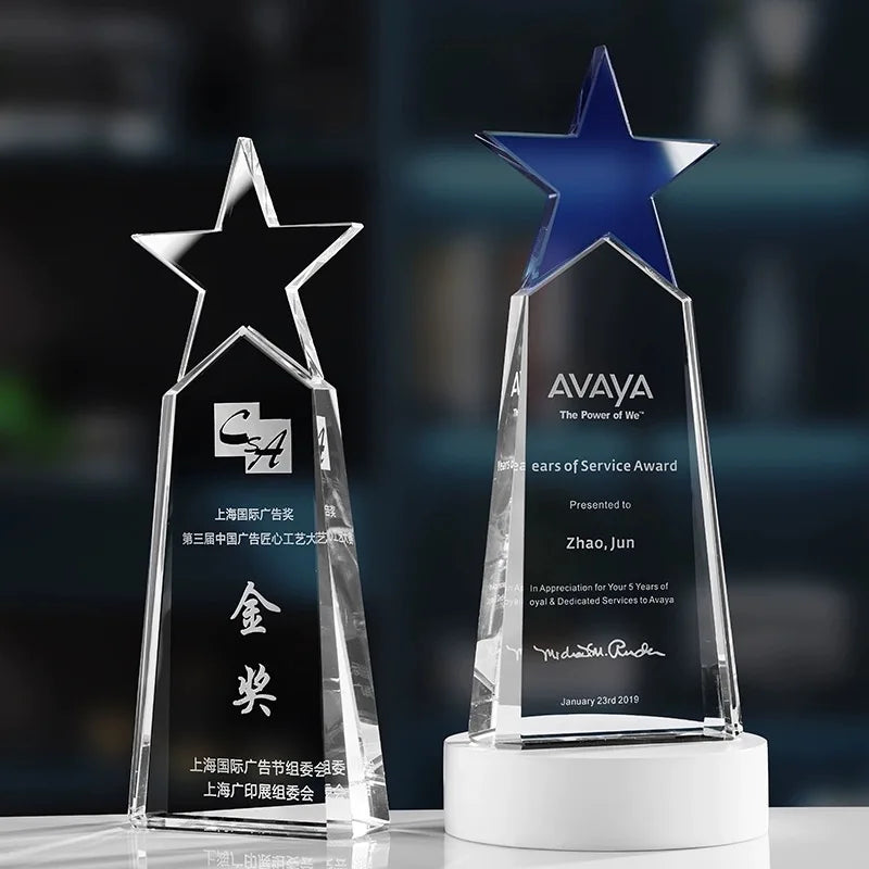 Clear Blue Green Glass Star Crystal Glass Plaque Trophy MH-NJ0363