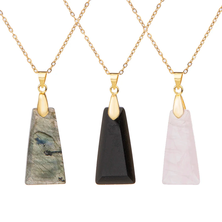 Natural Crystal Stone Rose Quartz Citrine Geometric Figure Agate Pendant Necklace  Stainless Steel Gold Chain Gemstone Jewelr
