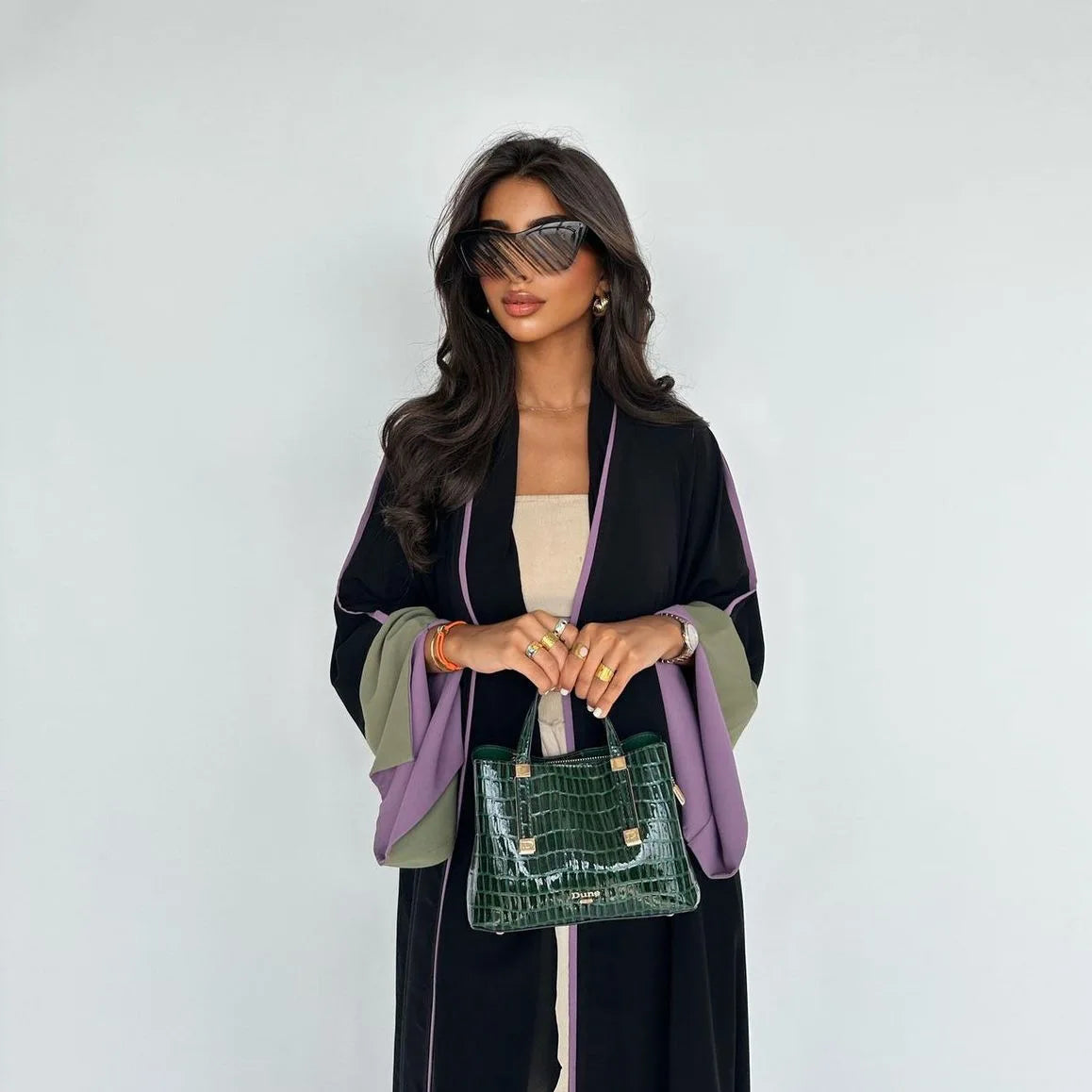 MQ139 Hot Modest Dressmiddle East EID  Arab Long Sleeve Ethnic Clothing Black   Muslim Robe Radaman Open Abaya