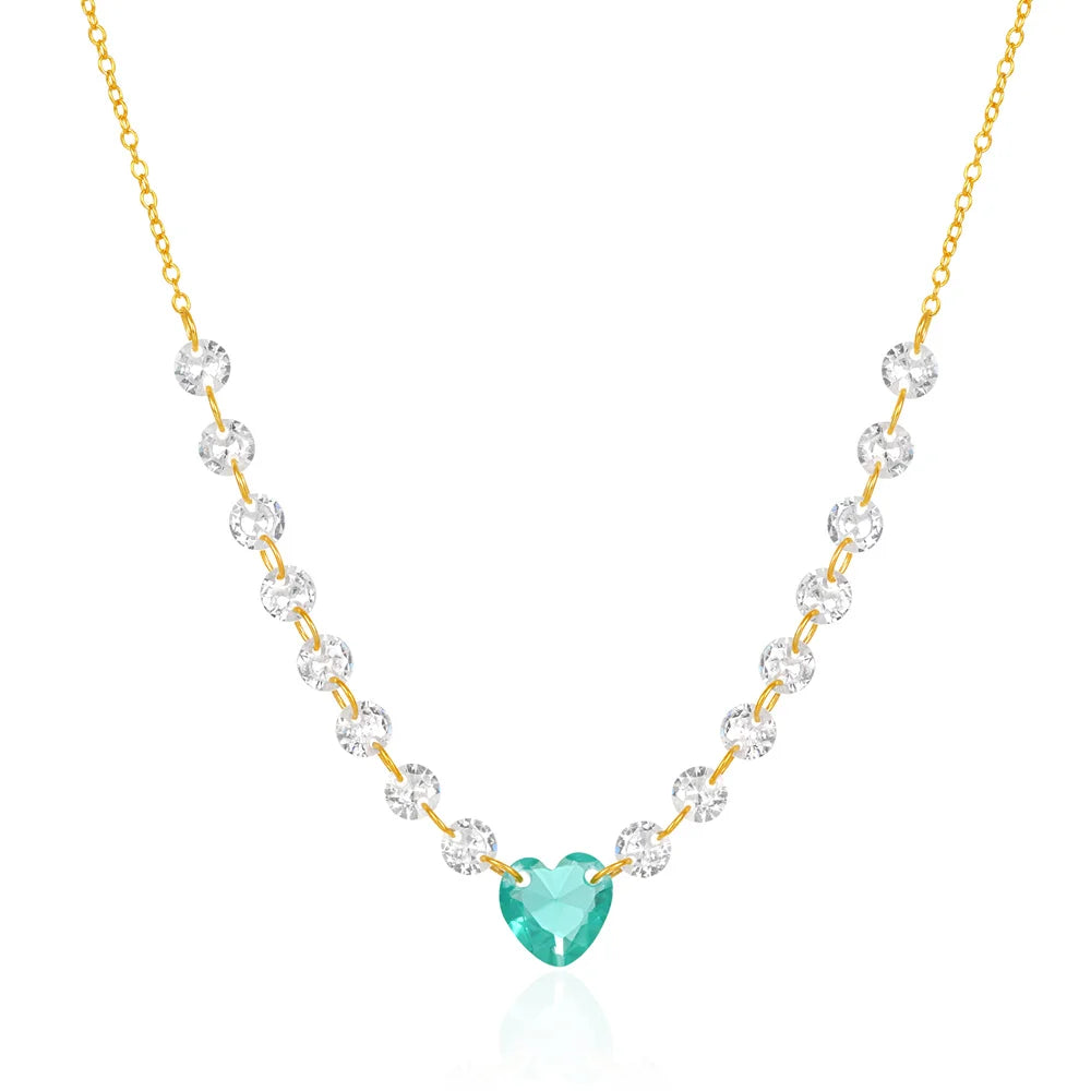 Fashion Jewelry 925 Sterling Silver Heat Green Diamond White Round Zircon Gold Plated Necklaces Woman Valentine's Mother's Da