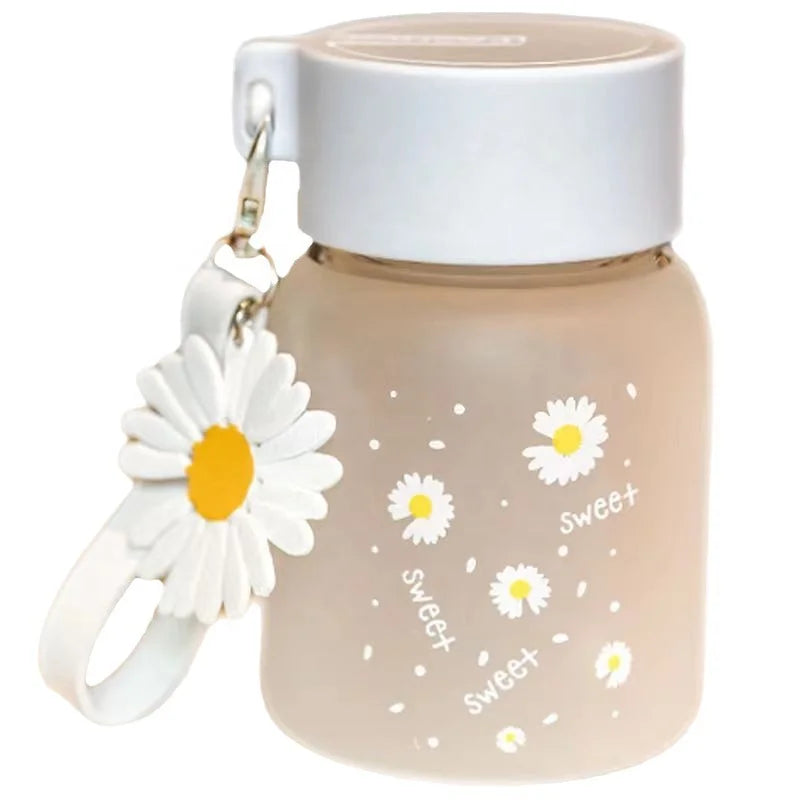 Creative Daisy Frosted Glass Water Bottle Wide Mouth Transparent Water Mug Leakproof Portable Drinking Bottle With a Sealing 