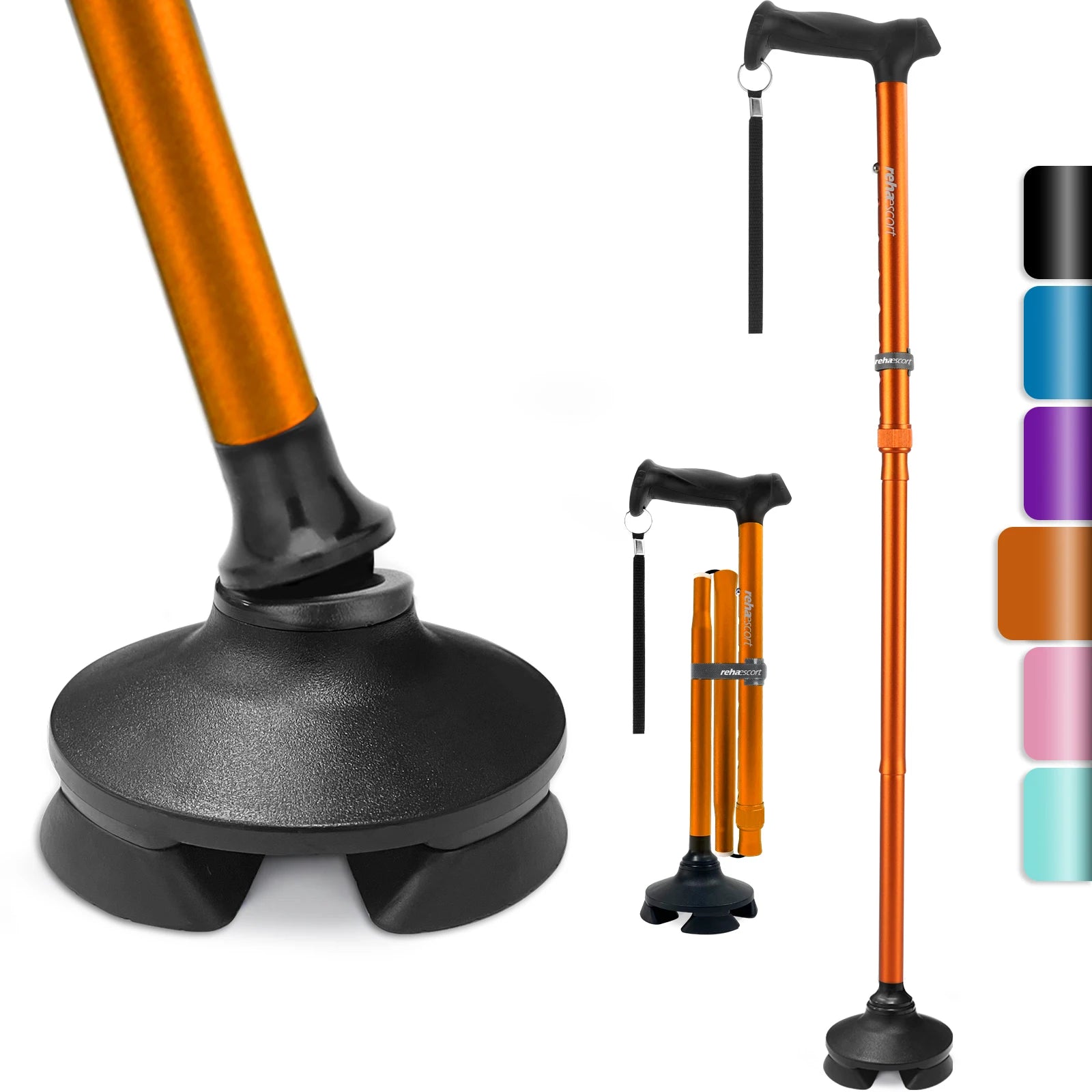 Rehaescort High Quality Adjustable Lightweight Aluminum Walking Cane-Multi-Use for Hospital Camping & Hiking