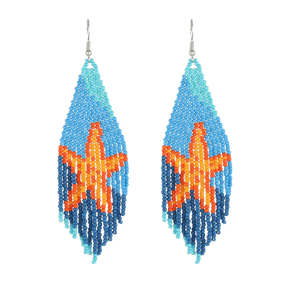 Bohemian Style Hand-woven Rice Beads Long Earrings Ocean Series Tassel Jewelry Earrings for Women