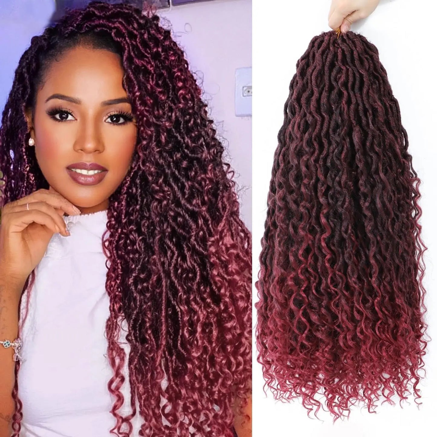 Wholesale Goddess Dreadlocs Braids Crochet Bohemian/Boho River Locs Braided French Curls Single Weft 18 High Temperature Fibe