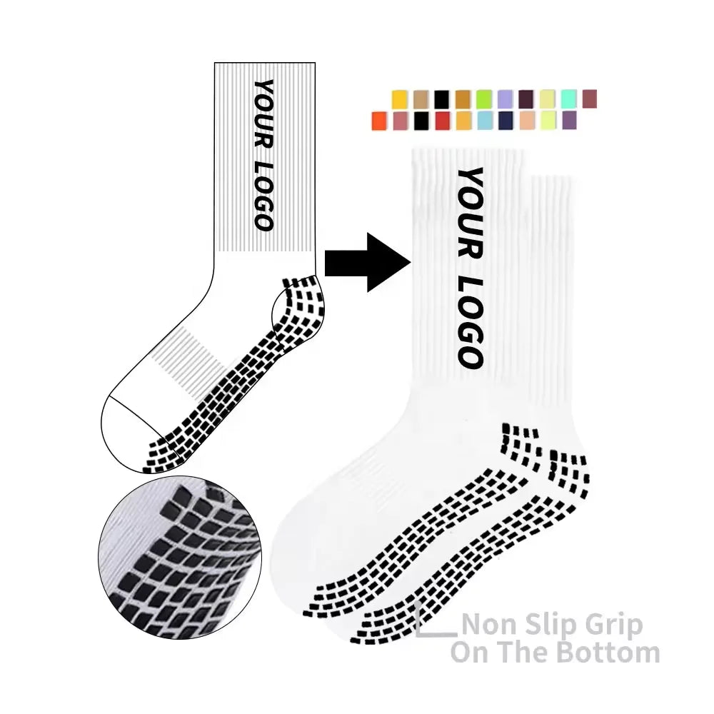 Soft Anti slip High Quality Colors Hot Selling Crew Sports Socks for Football Soccer Basketball Custom logo Grip Socks