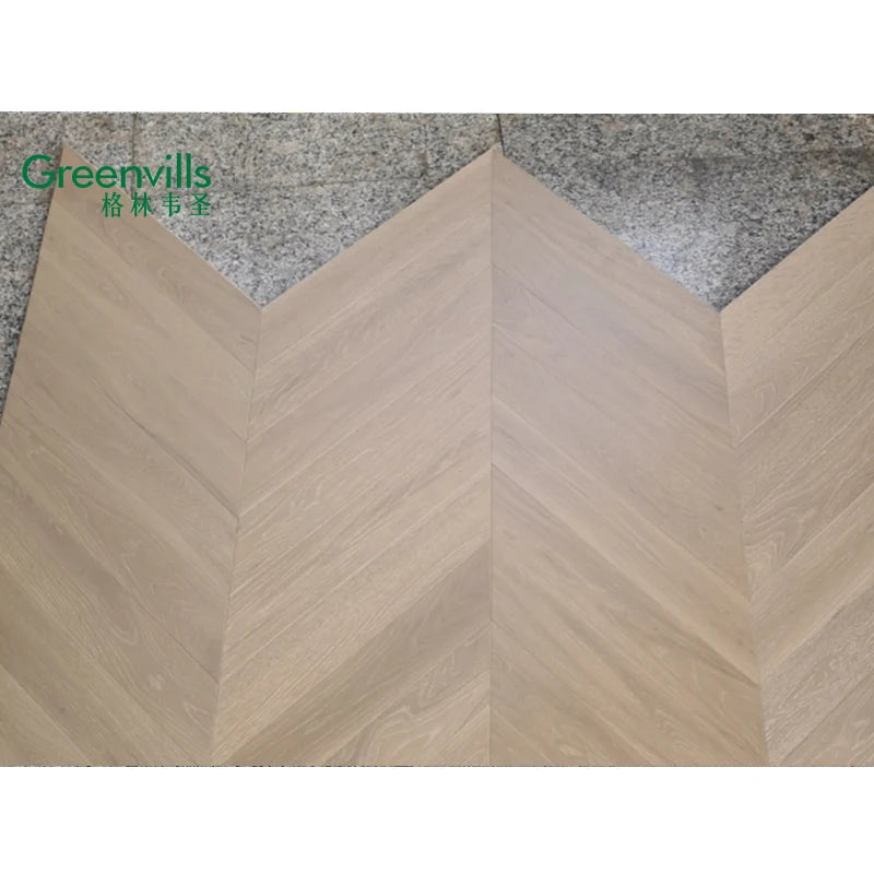 European Oak White Washed Herringbone Fishbone Hardwood Flooring  Scratch Resistant Floors