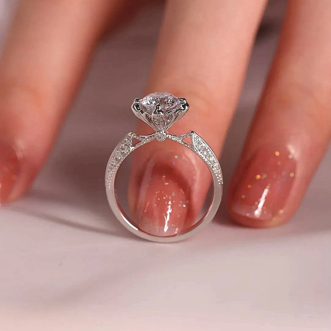 Luxury Love Castle Design Wedding Moissanite Ring for Women VVS D Color 1 Carat Platinum Plate 925 Sterling Silver Fine Jewel