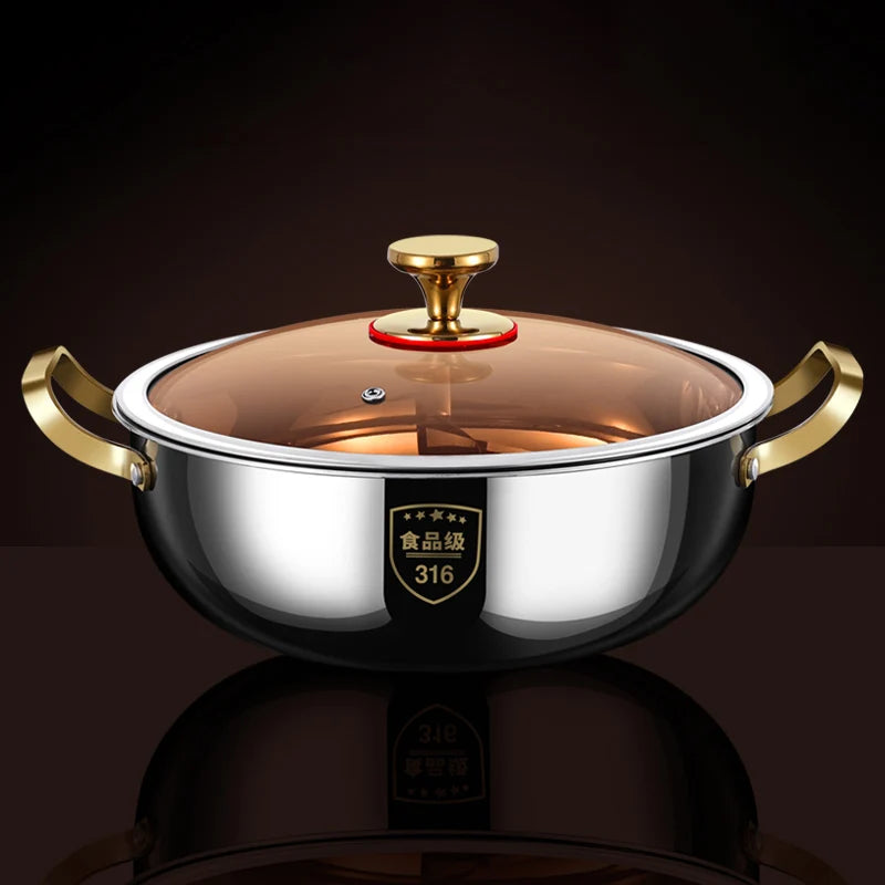 3 Ply Steel Hot Pot  316 Stainless Steel Hot Pot Gold Handle for Gas Stove Induction Cooker