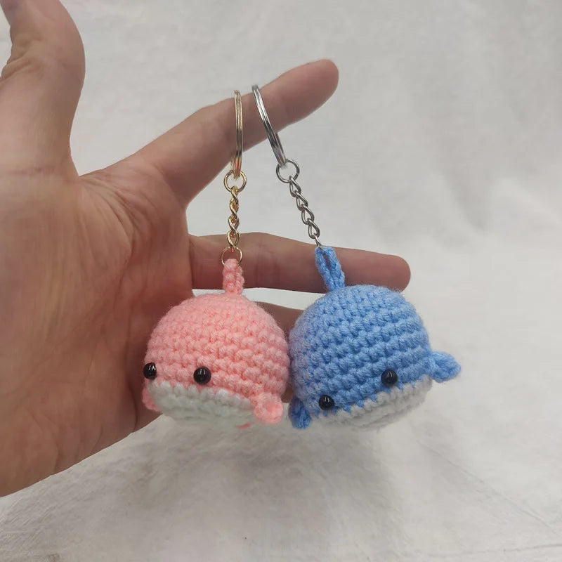 Kawaii Ocean Animals Toys Small Amigurumi Plush Sea Creature Whale Key Ring Crochet Whale Doll Key Chains Macrame Whale Keych