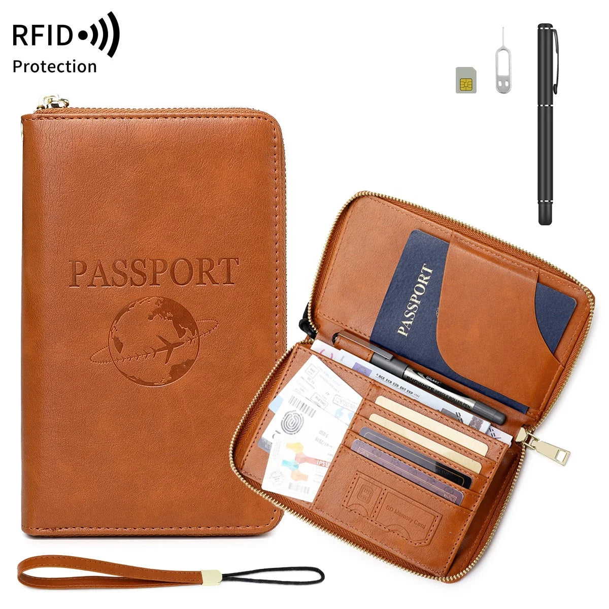 RFID blocking Passport cover bag Multifunctional travel wallet card holder Business Ticket holder phone passport holder