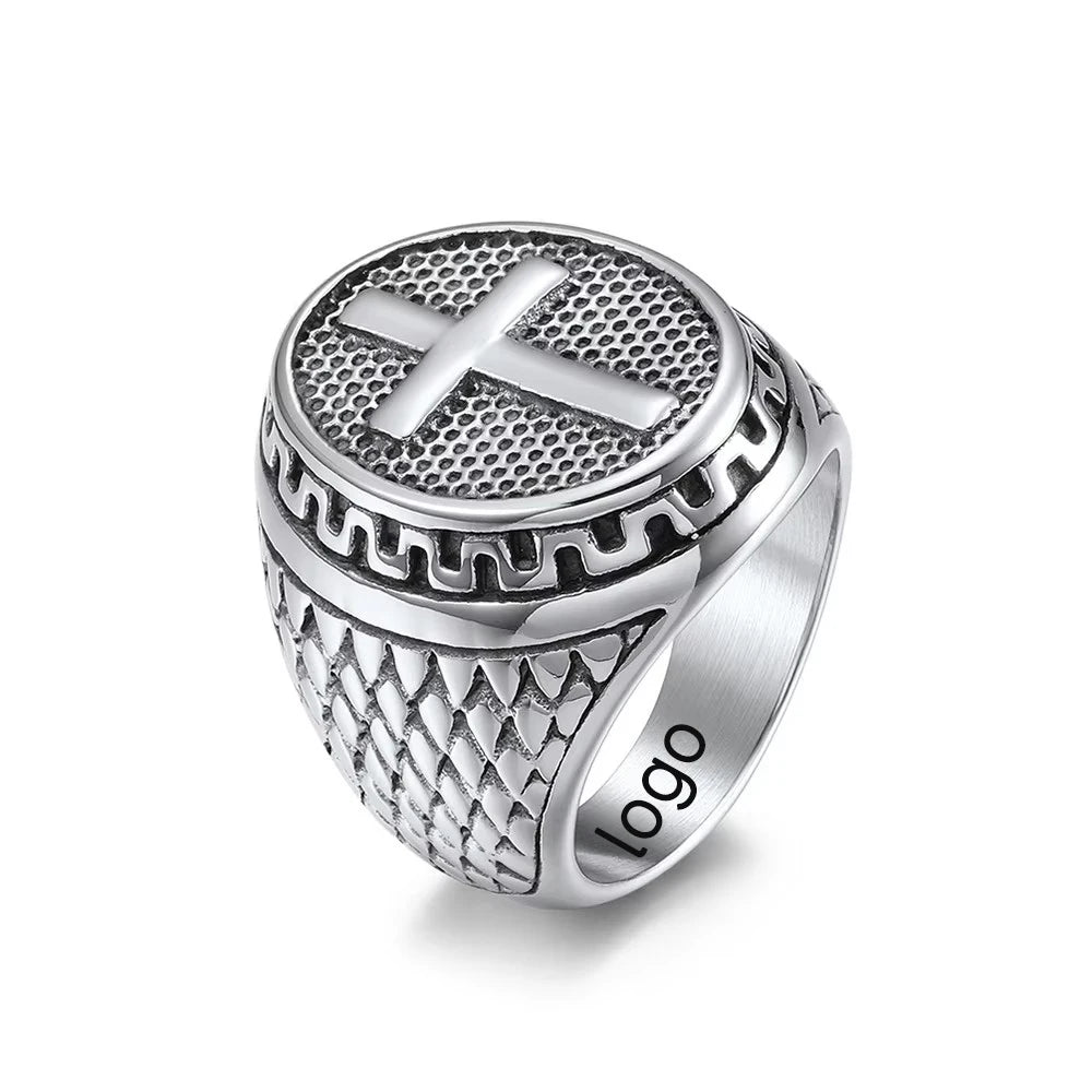 24MM Stainless Steel ring Silver Black Luxurious Cast Vintage Style Stainless Steel Cross Ring Stainless Steel Finger Ring 14