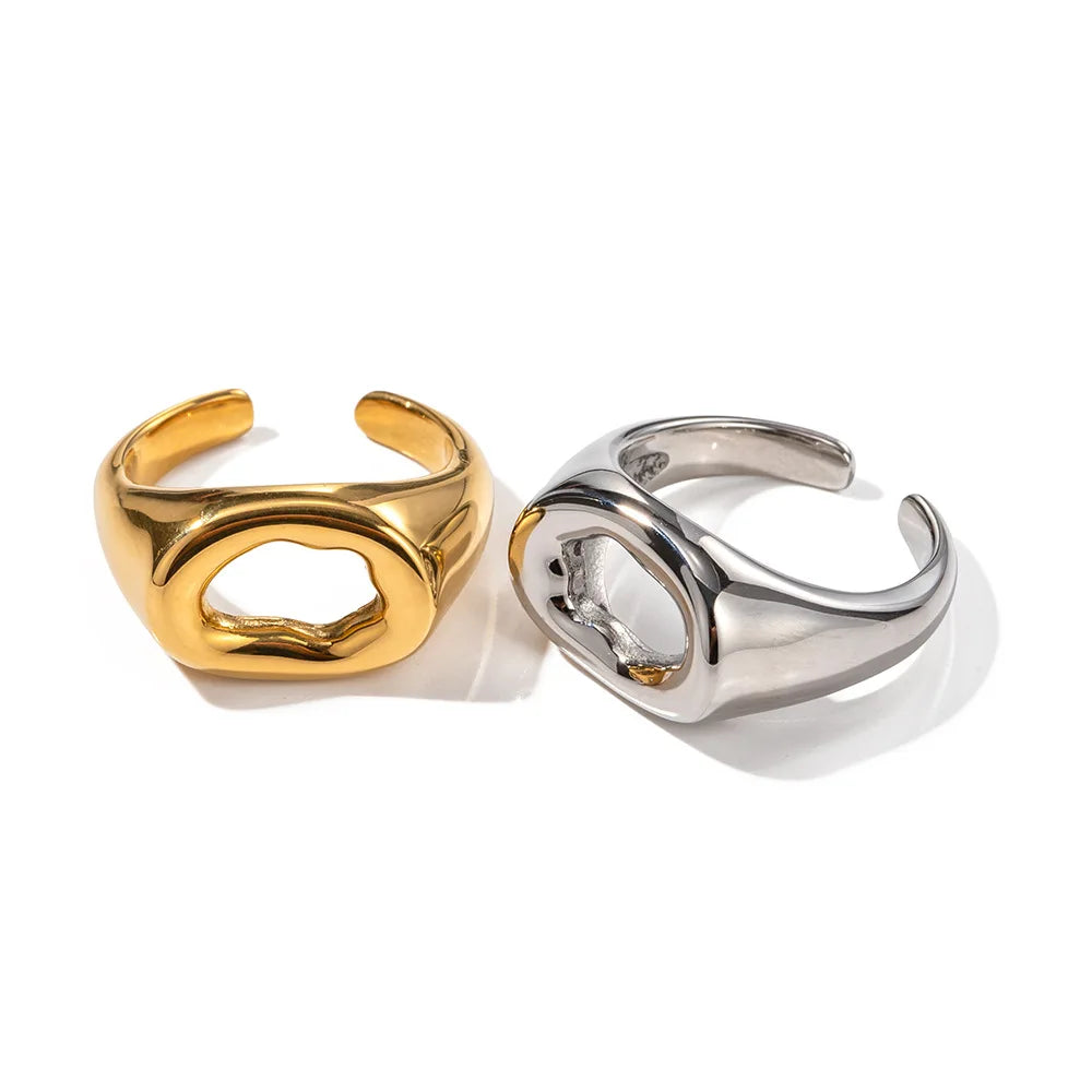 18K Gold Stainless Steel Open Hollow Design Ring Hollow Non-fade Ring Women's Fashion Titanium Steel Ring