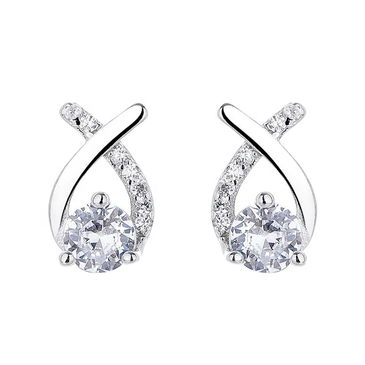 Fine Jewelry Kids Earrings Silver 925 Sterling Cross Design Gemstone Stud Earrings for Women