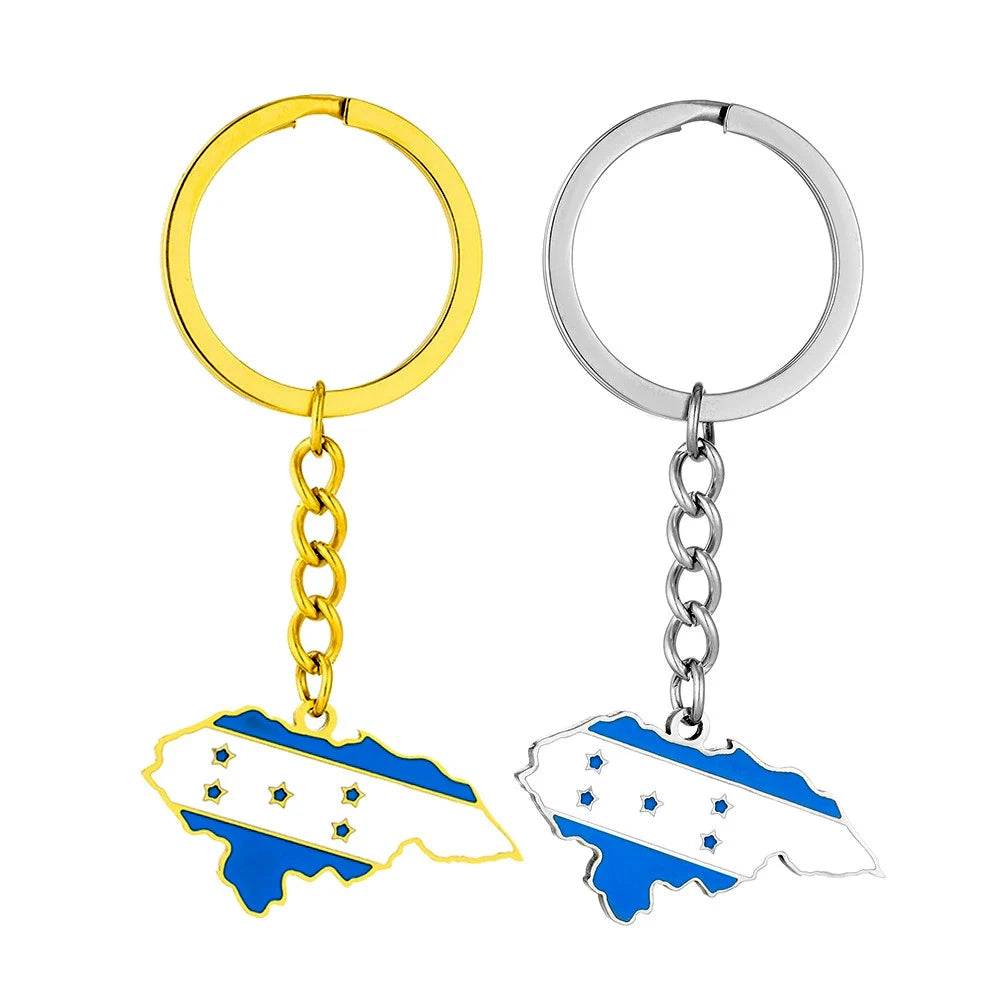 Stainless Steel Enamel Honduras Country Flag Map Charm Keychain 18K Gold Plated La Republica De Honduras Map Keyring Key Chai