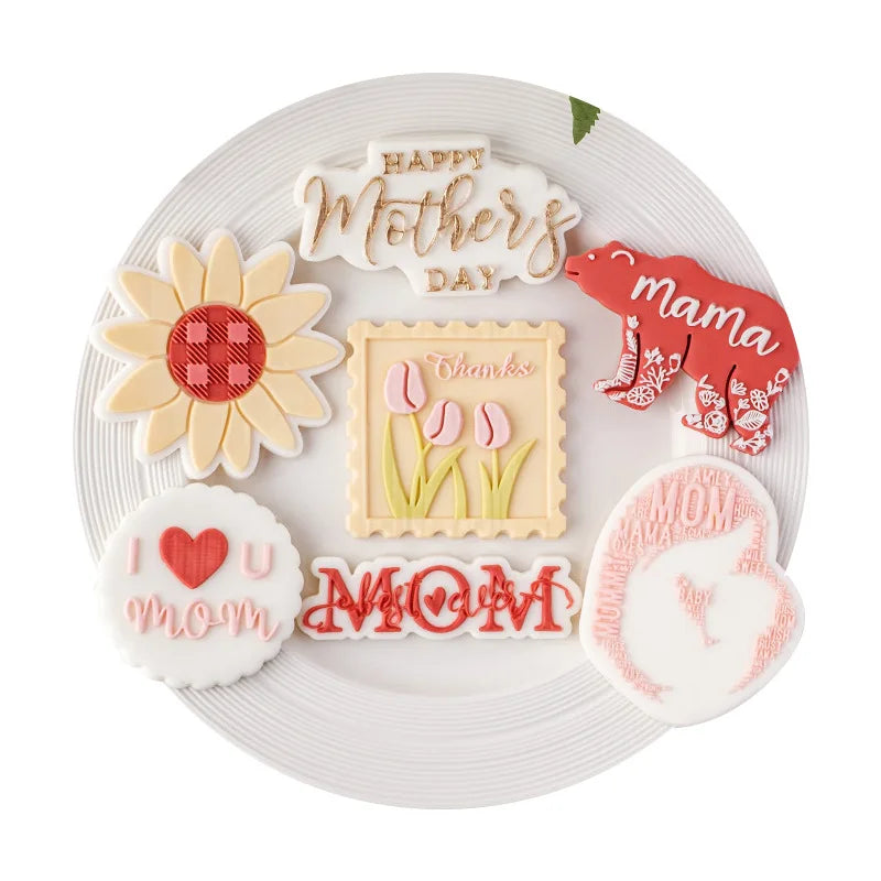 Saffron New Happy Mother's Day Plastic Acrylic Cookie Cutter Set Embosser for Mom Mama for Mother Gift Baking