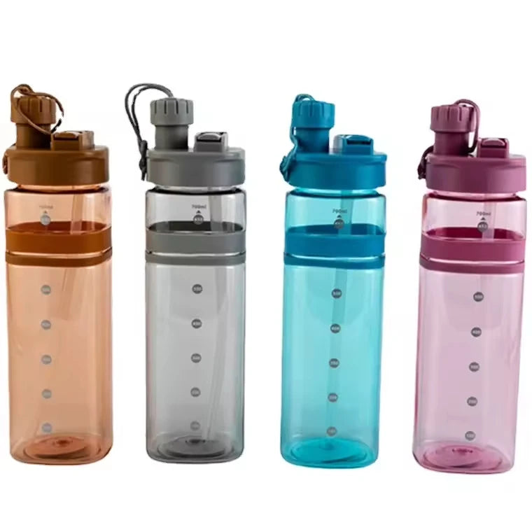 Hot Selling Non-Toxic BPA Free Eco-Friendly Square Drink Plastic Sports Water Bottle With Straw