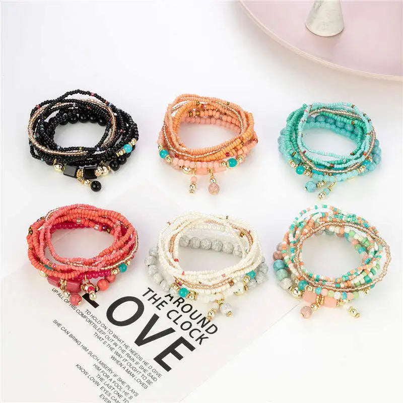 2025 Pulsera Set Bohemia Elastica De Perlas Baratas Juego De Joyas Mujer De Moda Al Por Mayor