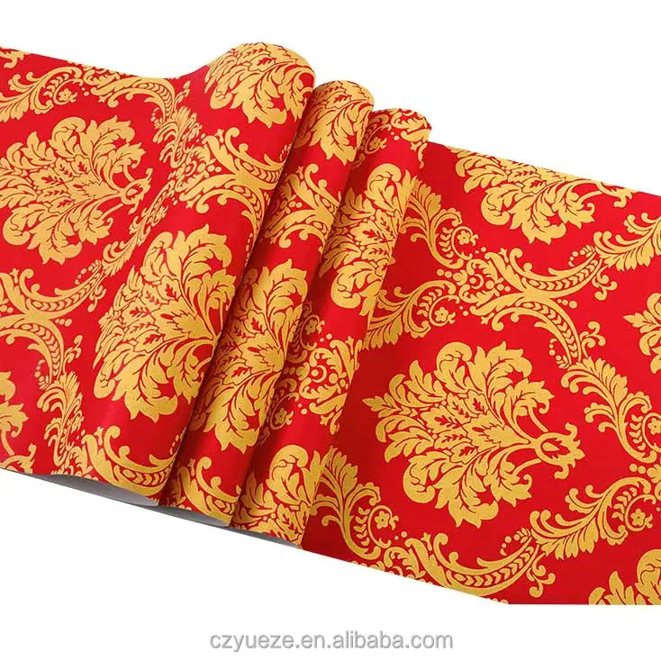 High Quality Non Woven Wallpaper Home Decoration Home 3D Red and Yellow Damask Designs Wall Paper Living Room Wall Wallpaper