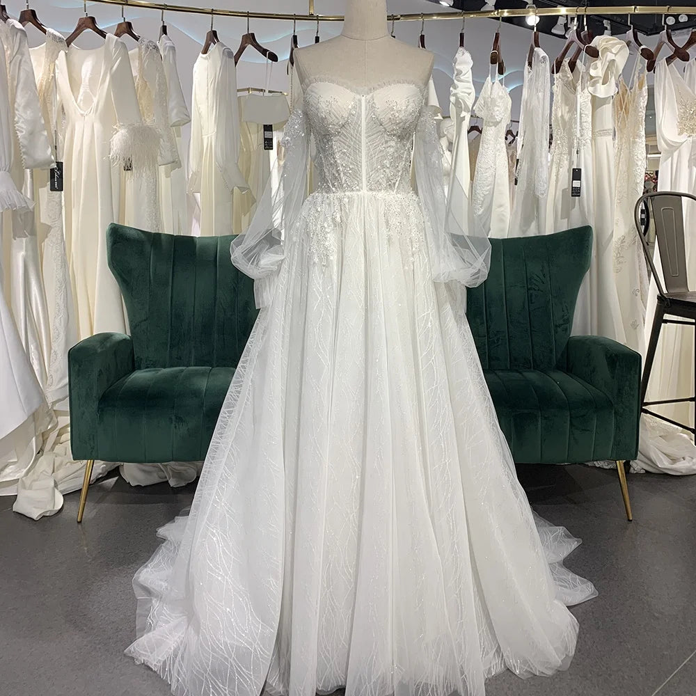 Jancember LSSG074 Princess Off Shoulder Sweetheart Puffy Bridal Wedding Dresses