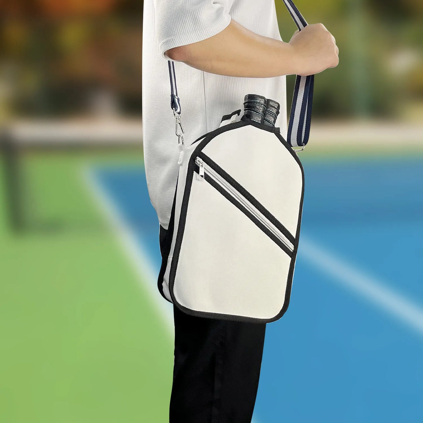 Pickleball Backpack for Paddles Accessories White Canvas Pickleball Sling Bag for Women and Men