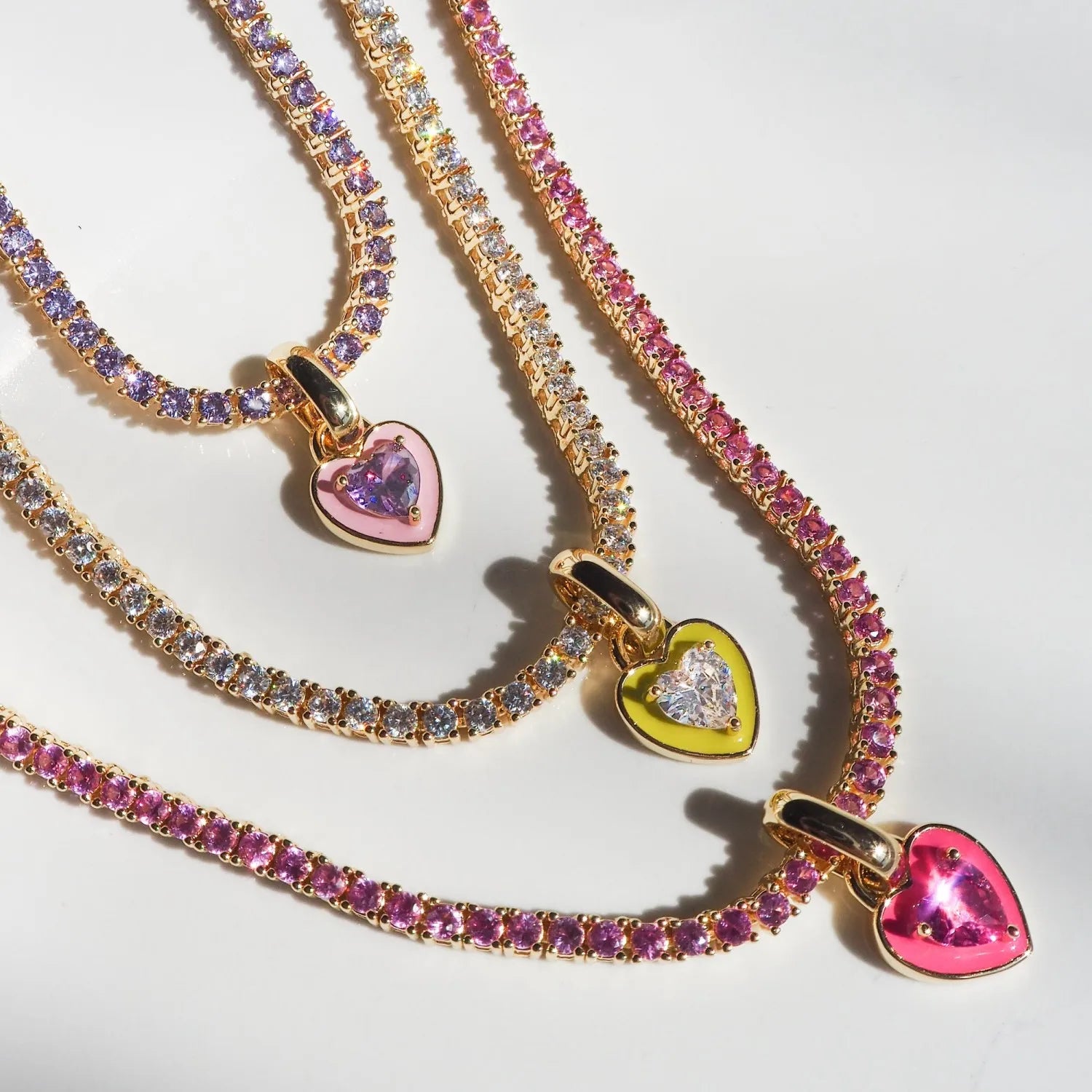 Fashion Shiny Tennis Chain Colored Heart Necklace Waterproof Stainless Steel Emerald Zircon Necklace Party Jewelry Gift Idea