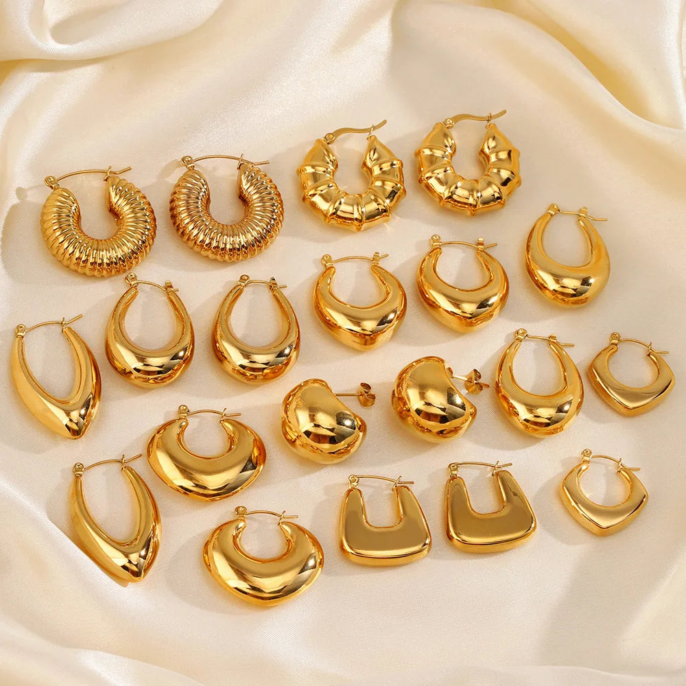 Fashion Hypoallergenic Earrings Jewelry Stainless Steel Non Tarnish Chunky 18k Pvd Gold Plated Hoop Earring Set Women