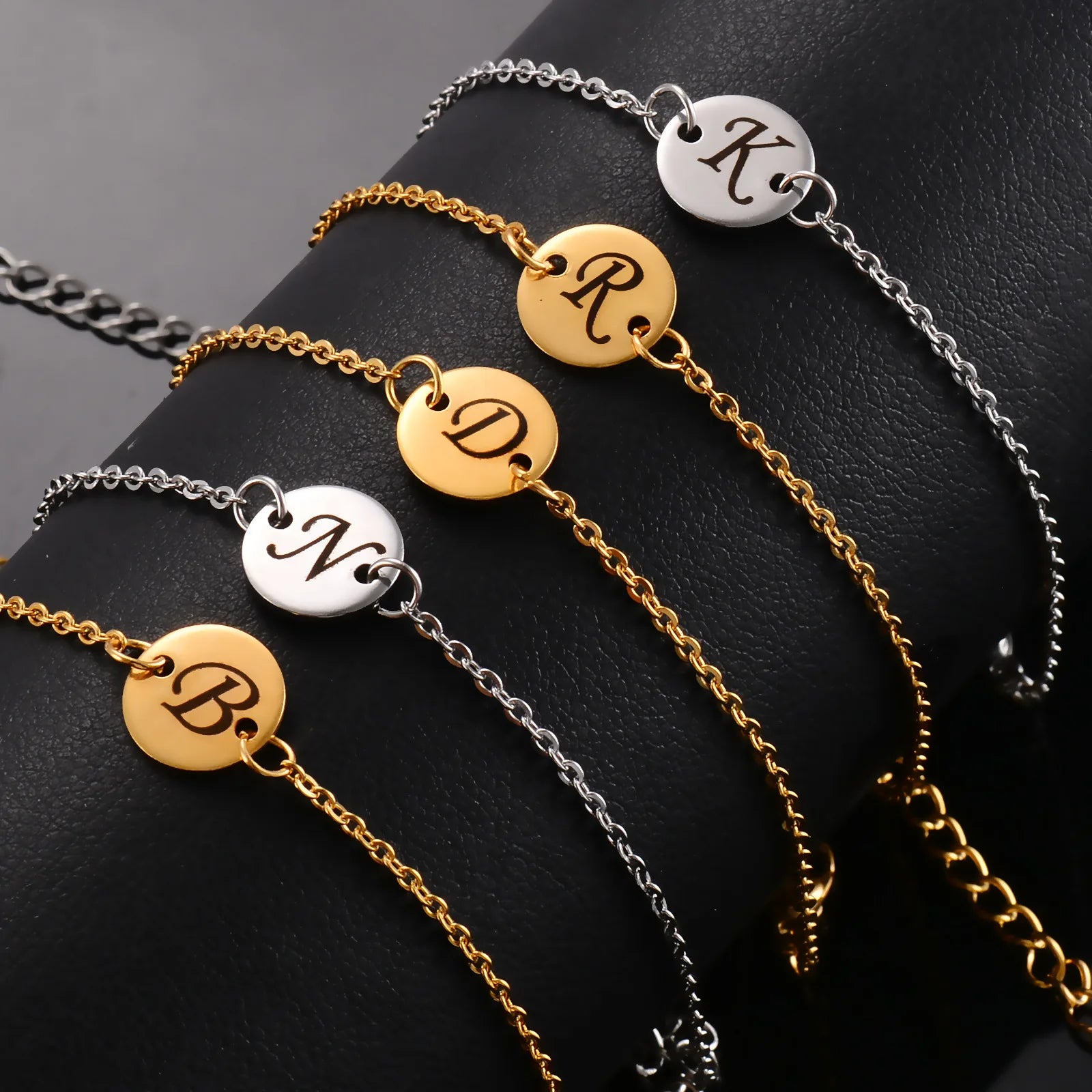 Factory Customized Stainless Steel Silver Rose Gold Charm Chain Bracelets Personalized Disc logo Date Birthday Gift Bracelet