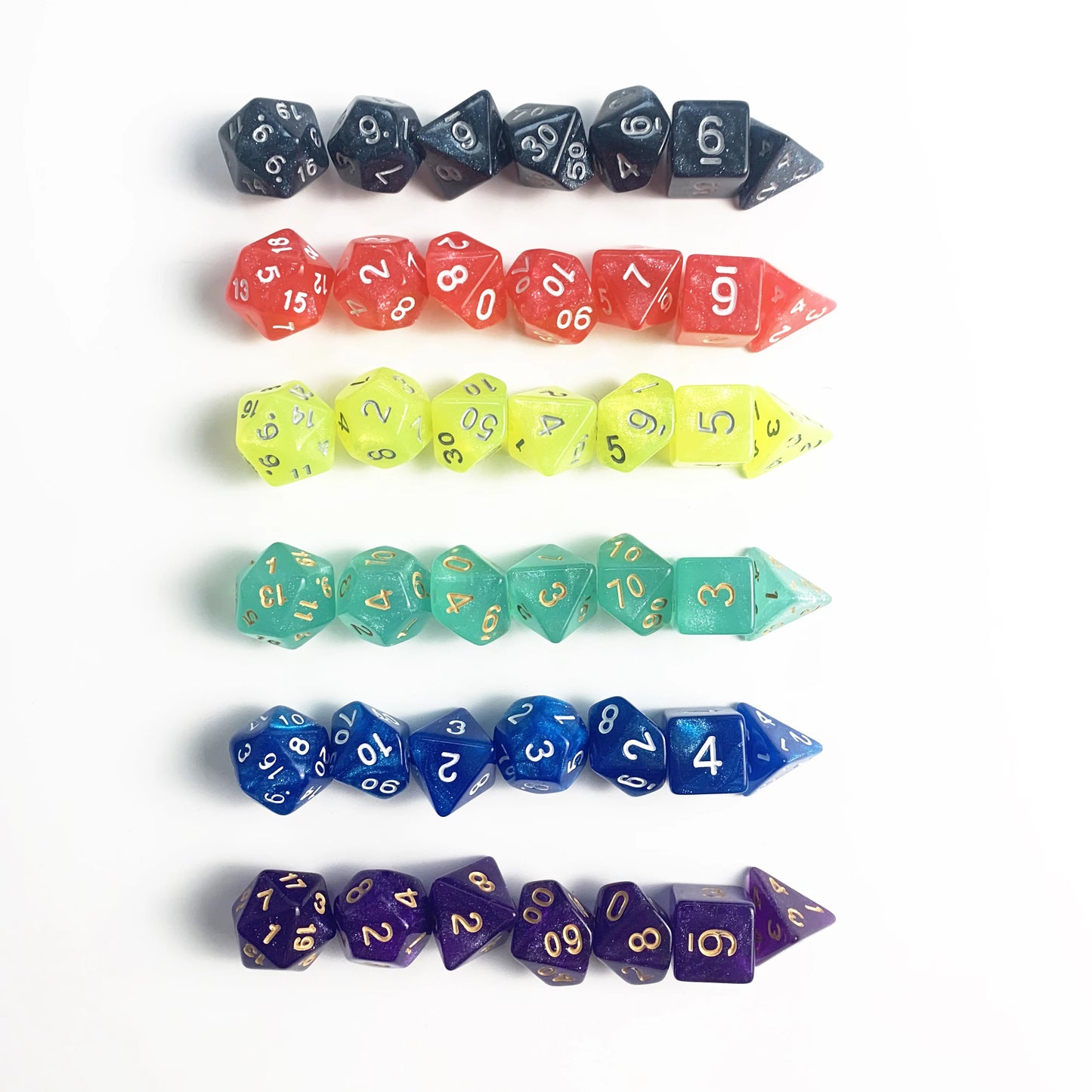 RTS Acrylic Custom Cube  7pcs Per Set Dice Polyhedral 20 Sided Faces DND D&d Pearl Starry Color Wholesale Dice Plastic Dice S