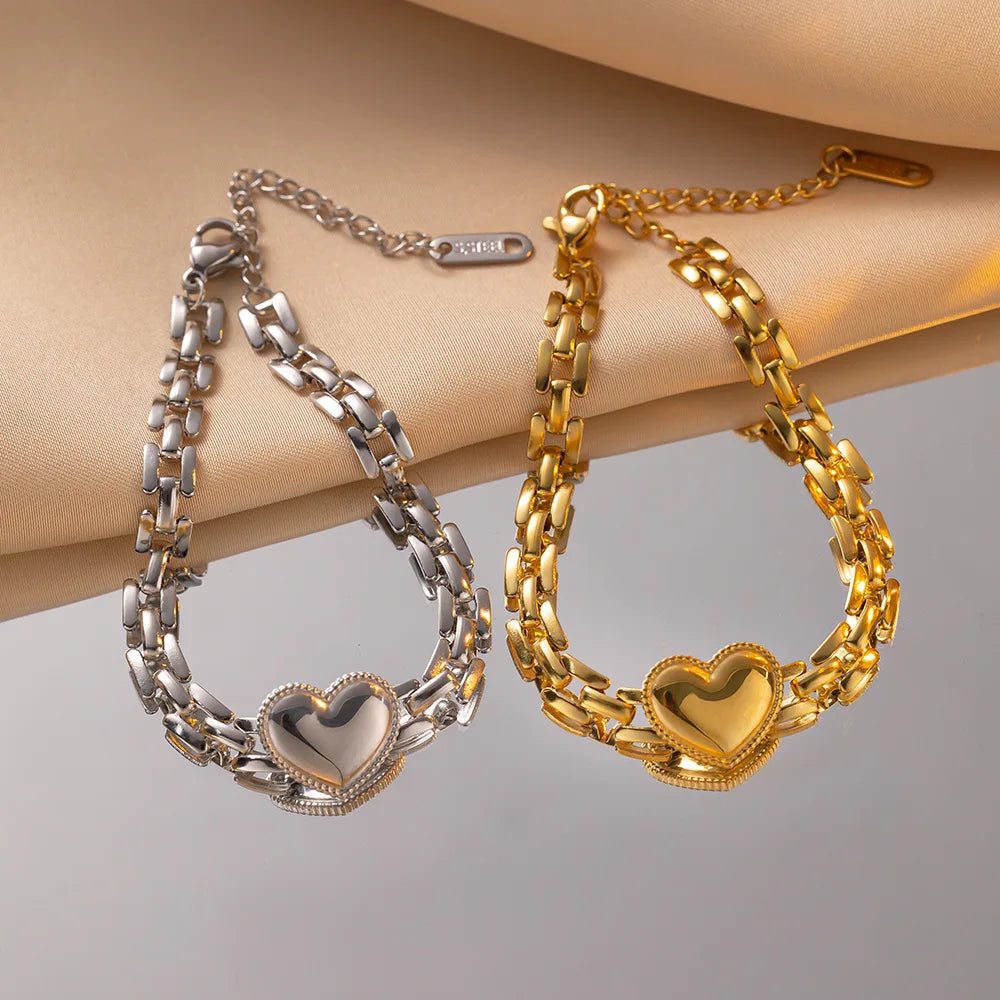 2025 Trendy Strap Charm Chain Bracelet  Heart Bracelet Stainless Steel Bracelet for Girls
