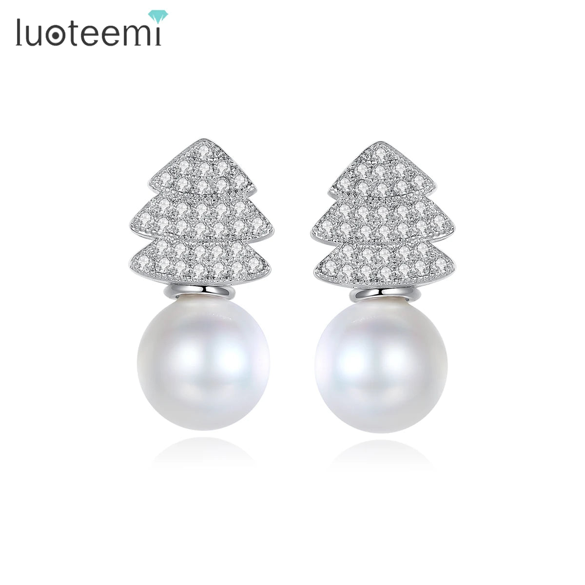 LUOTEEMI New Earing Korean Jewelry Lady Fashion Designer Cute Woman Small Zircon Stud Pearl Christmas Tree Earrings