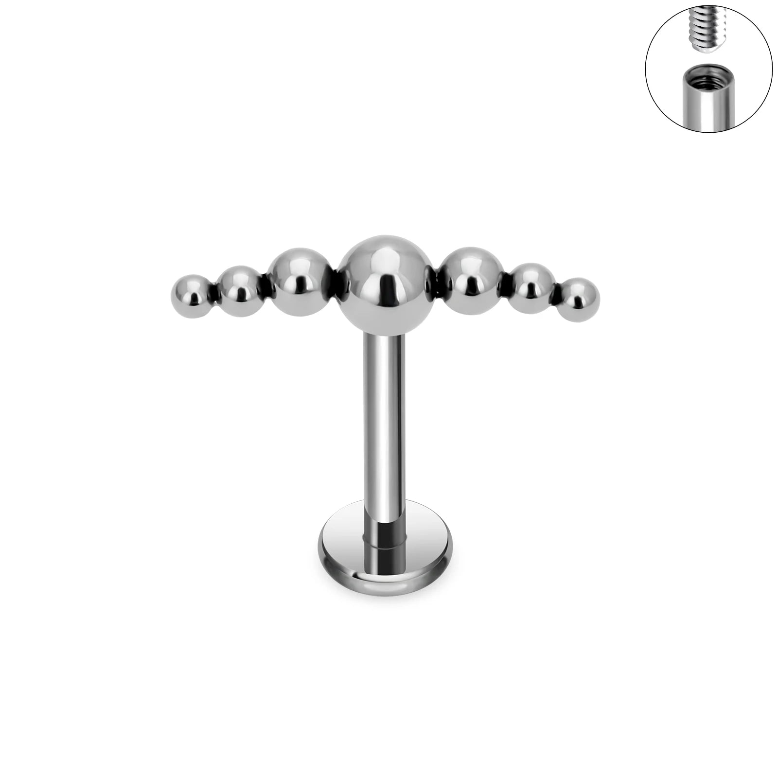 G23 ASTM F136 Titanium Internally Threaded Lip Labret Push Ear Fit in Trio Ball Labret Nose Stud Fashion Body Piercing Jewelr
