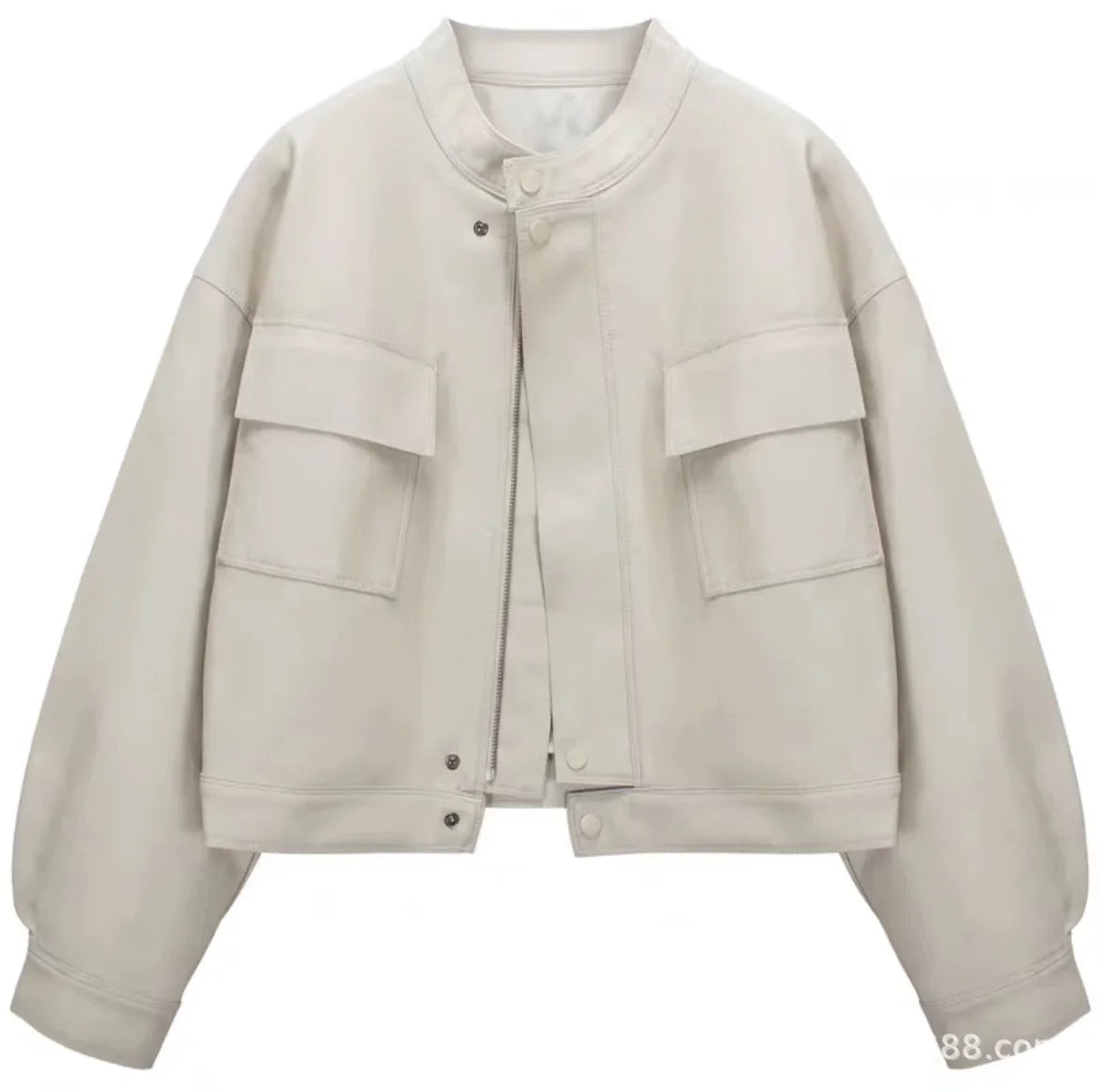 2024 New Fashion Hong Kong Style Women's Short Style Motorcycle Jacket Stand Collar Zipper Closure Vintage Popular Casual Top