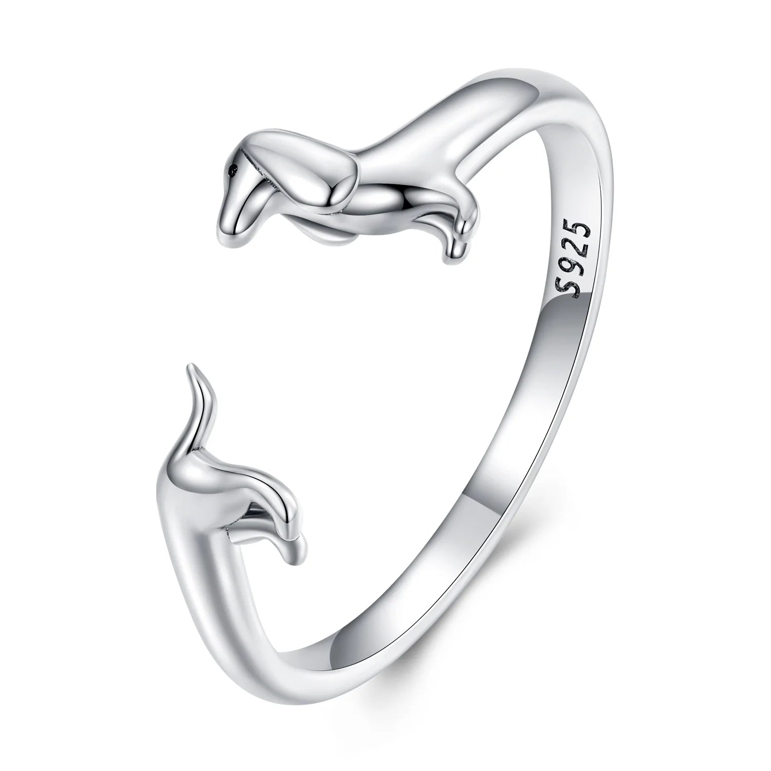 Real 925 Sterling Silver Cute Dachshund Dog Adjustable Rings for Women Original Open Animal Ring Fine Family Jewelry Gift SCR