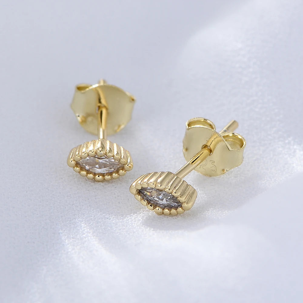 Minimalist Classic Small Marquise Cut Jewelry Psj 925 Sterling Silver 14k Gold Plated CZ Cubic Zircon Stud Earrings for Women