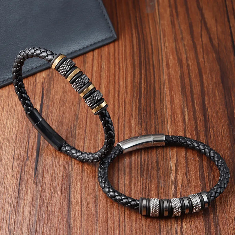 Wholesale Gold and Silver Handmade Leather Band Bracelet Men's Jewelry