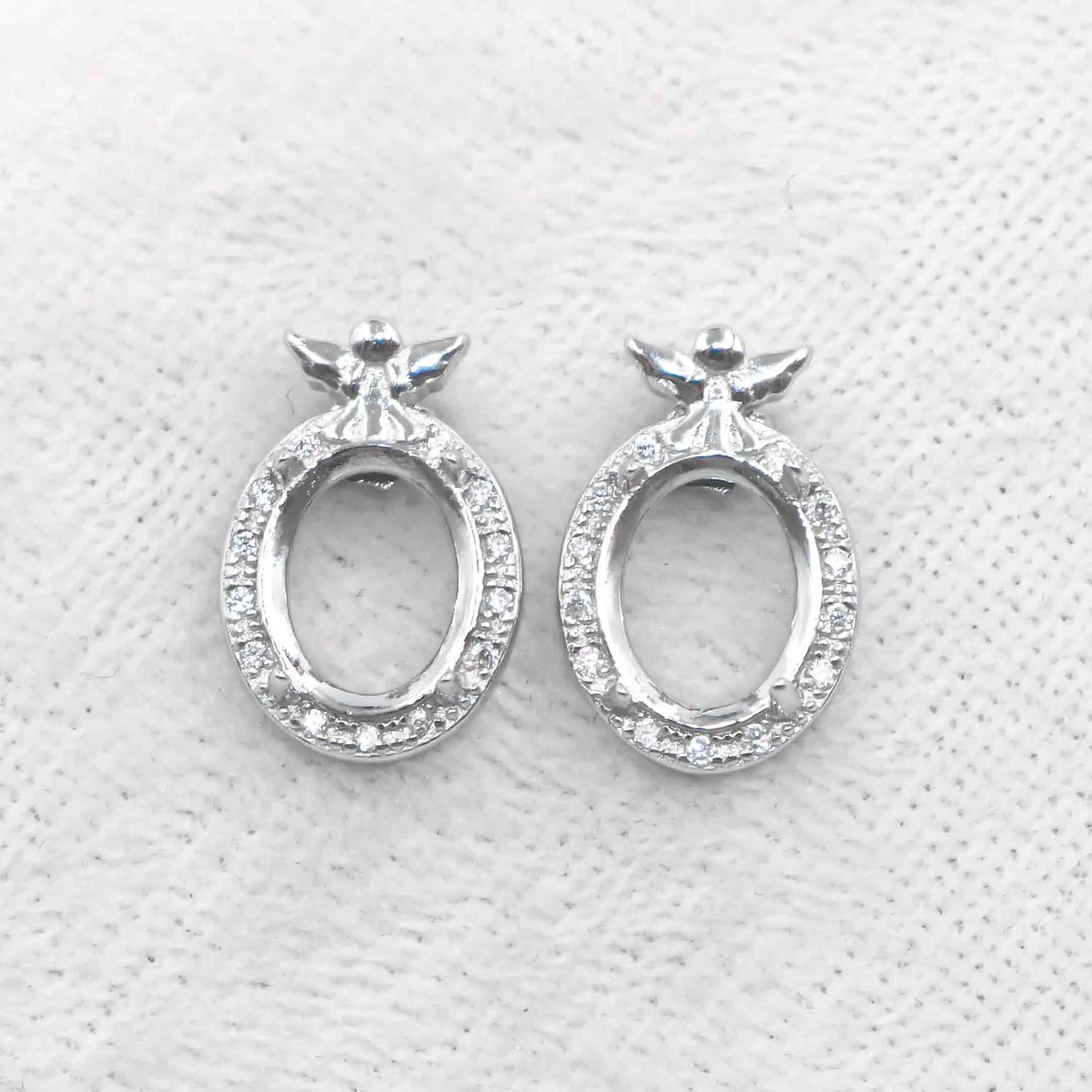 Sterling Silver 8*10mm Semi Mount Stud Earrings Empty Support Blank Claws Setting S925 Base Without Center Stone for DIY Inla